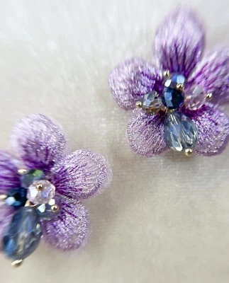 Ручной работы Богемия заявление серьги, кристалл фиолетовый цветочный серьги, подарок для нее - Изображение 1 из 4