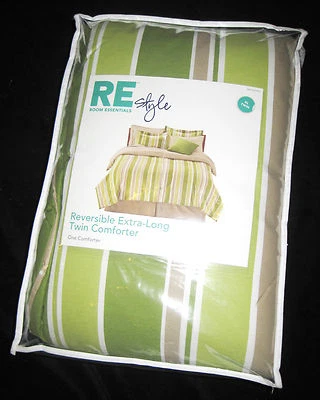 TWIN XL - RE Room Essentials - Green, Khaki & White Stripe Reversible COMFORTER - Image 1 of 3