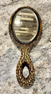 Antique Victorian Wood “Peach Pit” hand mirror -  VTG - Picture 1 of 5