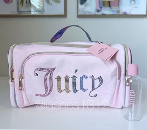 JUICY COUTURE Travel Cosmetic Toiletry Bag - Pink Rainbow Rhinestones - Picture 1 of 7