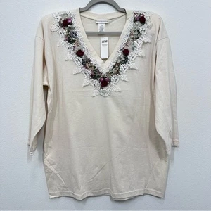 Vintage Paris Sport Club 90s Floral Rose Lace V Neck Tunic Cream NWT Feminine - Picture 1 of 8