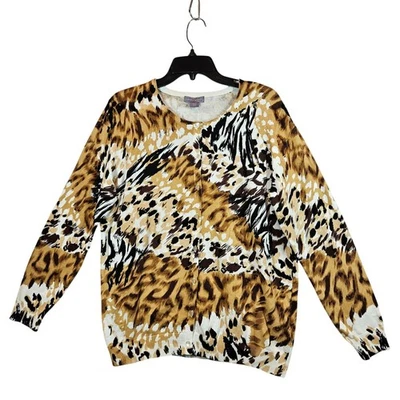 NUEVO CON ETIQUETAS Laura Scott Cárdigan Suéter Mujer XL Animal Print Algodón Abotonado Carrera Foto 1 de 4