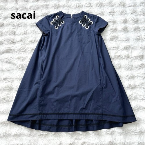 SACAI Sakai Pullover con Occhielli Manica Corta Taglio E Cucito T Shirt Abito Cotone
