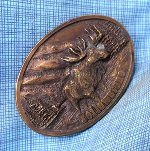 Yellowstone Moose Belt Buckle National Park Mountains Trees Vtg Spec Cast.GMP428 - Picture 1 of 10