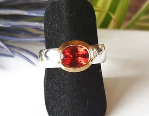 SCHMUCK-STCK RING 925 SILBER Andesin NEU 58 18,5 Facetten vergoldet - Picture 1 of 4