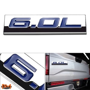 "6.0L" Polished Metal 3D Decal Blue Emblem Exterior Sticker For GMC/Chevrolet - Picture 1 of 2