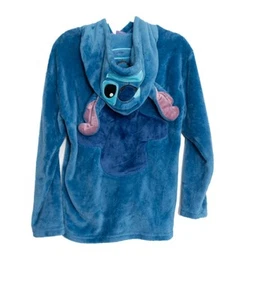 Disney Stitch blauer Plüschpullover mit Kapuze Gr. M Tasche & 3D Details für Kinder - Bild 1 von 8