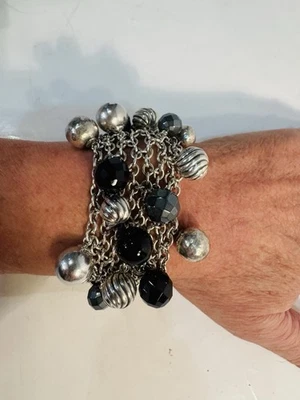 Rare David Yurman 8 Row Chain Bracelet Ball Bead Onyx Hematite 97 Grams! - Image 1 of 4