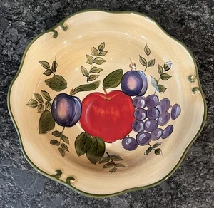 Vintage Home Trends Granada runde Servierschale handbemalt Obst auf hellbraun, grüner Rand - Bild 1 von 3