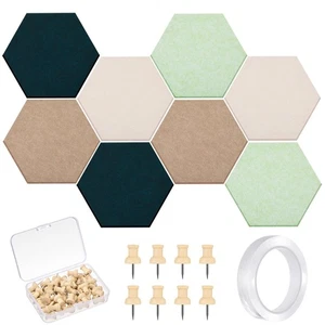 16 Pcs Hexagon Cork Board for Walls with 50 Wooden Push Pins 12x10 in Felt DI... - Picture 1 of 7