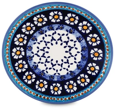 Bunzlauer Keramik Frühstücksteller Ø19,5cm – Handbemaltes Design Kamille Blau - Bild 1 von 3