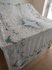 Vintage white  Blue Floral Lace  Tablecloth. 54x78