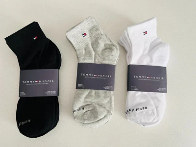 6 pares de calcetines tobilleros finos de algodón Tommy Hilfiger blanco/negro/gris hombre6-9/mujer 8-11 Foto 1 de 4