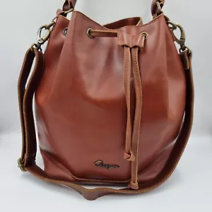 Vintage Chevignon Tan Brown Genuine Leather Bucket Shoulder Crossbody Bag Purse - Picture 1 of 14
