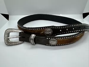 Tony Lama Rhinestone Hair On Leather Studded Western Sparkly Bling Belt Read* - Picture 1 of 13