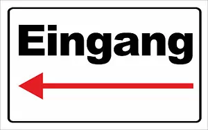 wetterfestes Schild: Eingang mit Pfeil nach Links - massives PVC-Schild - Bild 1 von 1