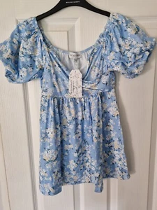 Stacey Solomon In The Style Summer Flower Blouse Top Wrap Dress Summer Blue - Picture 1 of 8