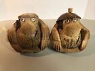 Lot of 2 Vintage Coconut Monkey With Wire Rimmed Glasses Hand Carved  Bank