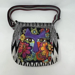 Laurel Burch Womens Crossbody Bag Purse Cat Floral Feline Colorful Zigzag Flower - Afbeelding 1 van 22