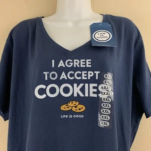 LIFE IS GOOD Women's I Agree To Accept Cookies V-Neck Crusher T-Shirt Sz 2XL NWT - Picture 1 of 5