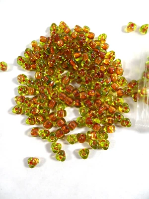 150 Miyuki Transparent Color-Lined Green & Red Glass TRIANGLE BEADS - Image 1 of 2