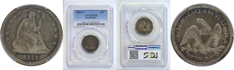 1842-O Seated Liberty Quarter PCGS F-15 Small Date Cover
