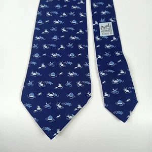 Hermes Men's Silk Tie Turtle Design 5198 IA Made in France - Picture 1 of 11
