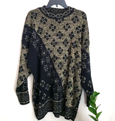 SUÉTER TÚNICA VINTAGE AÑOS 80 FEA NAVIDAD Mujer 22W Negro Dorado Foto 1 de 4