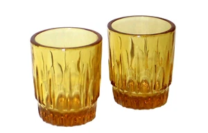Votive Tea Light Candle Holders Amber Glass Set 2 - Picture 1 of 4