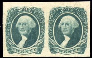 Confederate States 13 George Washington 20c 1863 Archer & Daly XF NH pair - Picture 1 of 2