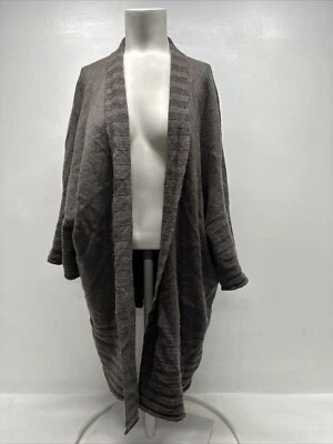 Eskandar Cardigan Sweater Handloomed Merino Wool Open Front Ribbed Brown O/S - Image 1 of 4