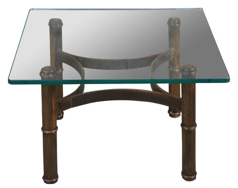 Vintage Campaign Style Square Heavy Glass & Iron Coffee Cocktail End Table Cover