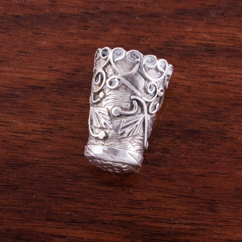 EARLY MEXICAN AESTHETIC STERLING SILVER THIMBLE FOLIATE APPLIED VINE & SCROLL Cover