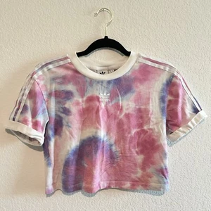 Adidas Tie Dye Cropped Tee TShirt Cotton Candy Swirl Pink Purple HF4504 Cotton - Picture 1 of 8