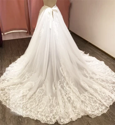 Falda Desmontable Tren Para Vestidos de Novia Encaje Tul 4 Capas Blanco Marfil Personalizado Foto 1 de 4