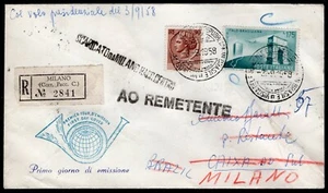 544 - Repubblica - Amicizia Italia Brasile su raccomandata volo presidente, 1958 - Picture 1 of 2