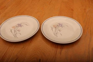 Coppia di piatti da pane vintage in gres marrone con motivo floreale diametro 7 1/2" - Foto 1 di 7