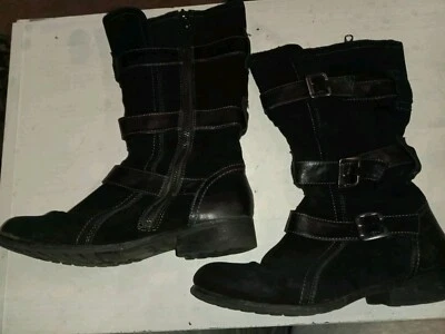 Botas de cuero de gamuza Eddie Bauer para mujer talla 7,5 Paloma negras hebillas correas  Foto 1 de 4