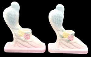 Hull Open Rose No. 117 Pink and Blue Dove Candlesticks - Picture 1 of 7