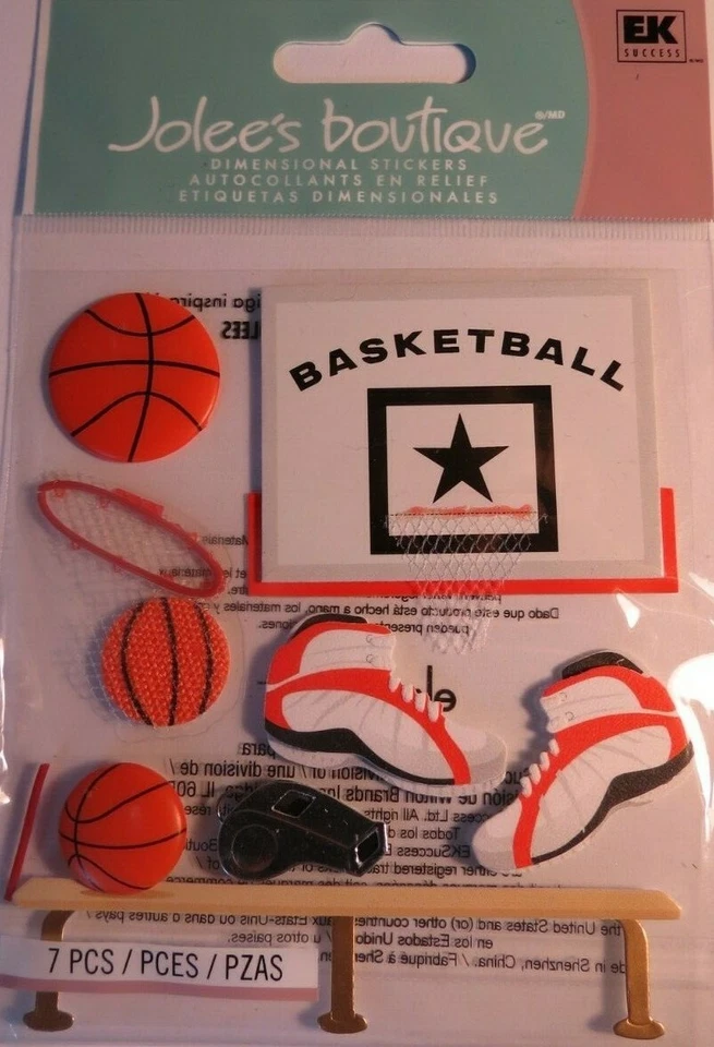 JOLEE'S BOUTIQUE PELOTA DE BALONCESTO ARO 7 PIEZAS PEGATINAS ÁLBUM DE RECORTES ARTESANÍA EQUIPO DEPORTES Foto 1 de 1