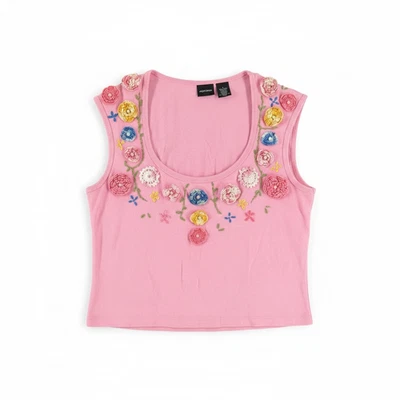 Y2K Xhilaration крючком цветок розовый Майка кокетка Fairycore Cottagecore L - Изображение 1 из 4