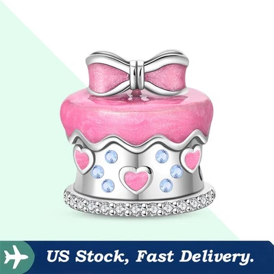 KUNSIR 925 Sterling Silver Pink Birthday Cake Charm Charm For Women Bracelet DIY - Image 1 of 4