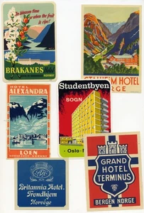 NORWAY - 6 Different & ORIGINAL Hotel Luggage Labels / Label 1950's - Picture 1 of 1
