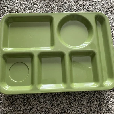 School Cafeteria Lunch Trays Set Of8 Green Army Mint Plastic 6 Slot 10in X 14in - Image 1 of 4