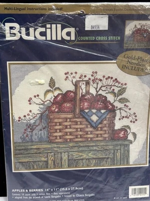 Kit de punto de cruz contado cesta de manzanas y bayas Bucilla vintage 42455  Foto 1 de 2