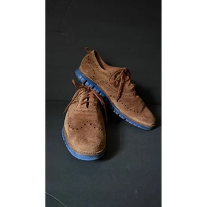 Suede Leather Wingtip Oxford Dress Shoes Casual Comfort Blue Sole - Picture 1 of 9