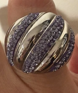 Silber & Lila Jakobsmuschel Kuppel Ring Edelstahl Größe 7 JCM Glitzer Schimmer - Bild 1 von 18