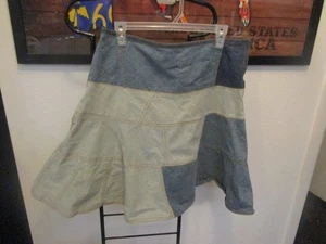 VINTAGE DKNY FLARED DENIM PATCHWORK SKIRT - Picture 1 of 2