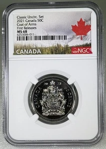 2021 CANADA 50 CENT NGC MS68 FIRST RELEASES COAT OF ARMS HALF DOLLAR POP ONLY 11 - Picture 1 of 3