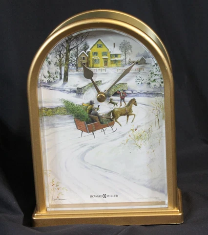 Vtg Howard Miller Table Clock Musical 645-460 Winter Sleigh Horses See Video Cover